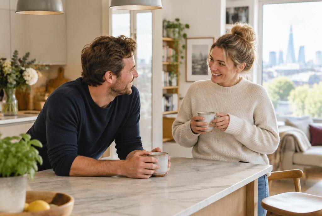 Homeowners relaxing in their kitchen