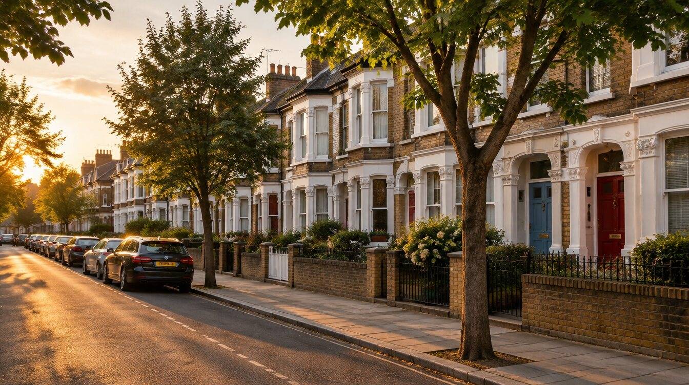 Victorian terraced houses on a residential London street